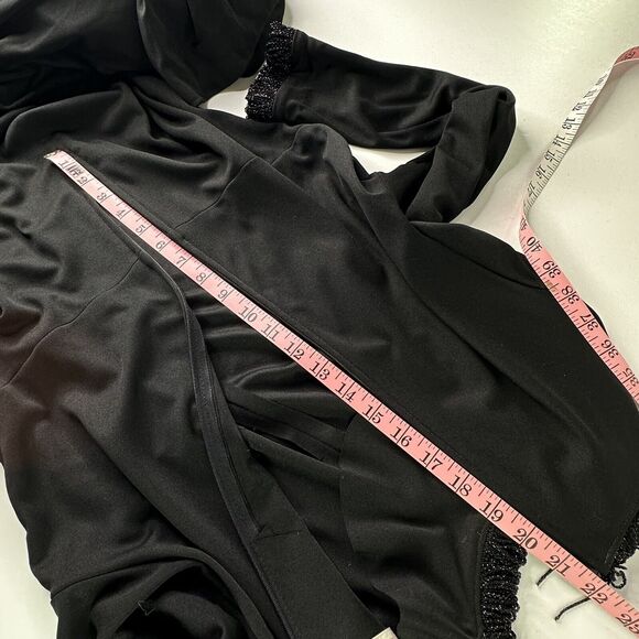 70s Vtg Kay Windsor Black Maxi Dress High Neck Sparkle Trim Goth Witchy Sz S/M? - Picture 10 of 16